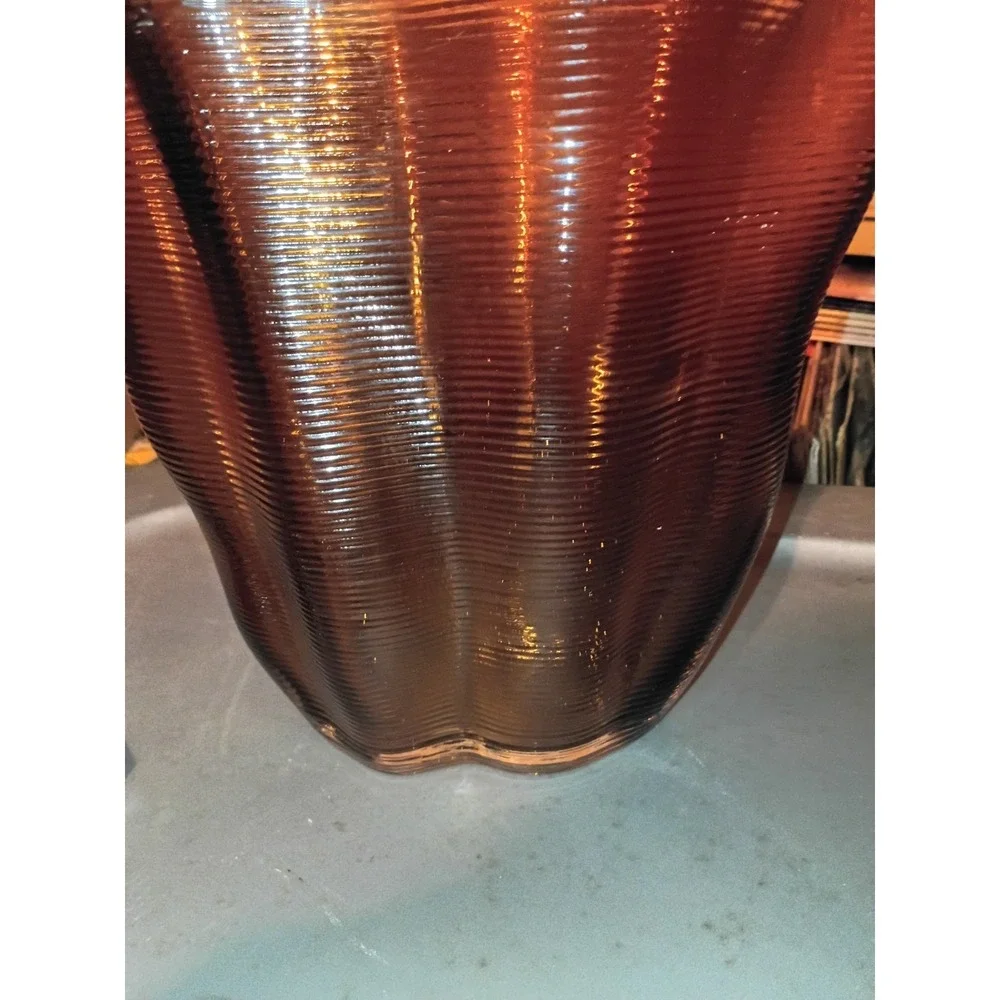 Large Ribbed Wavy Brown MCM Retro Vase 9.5